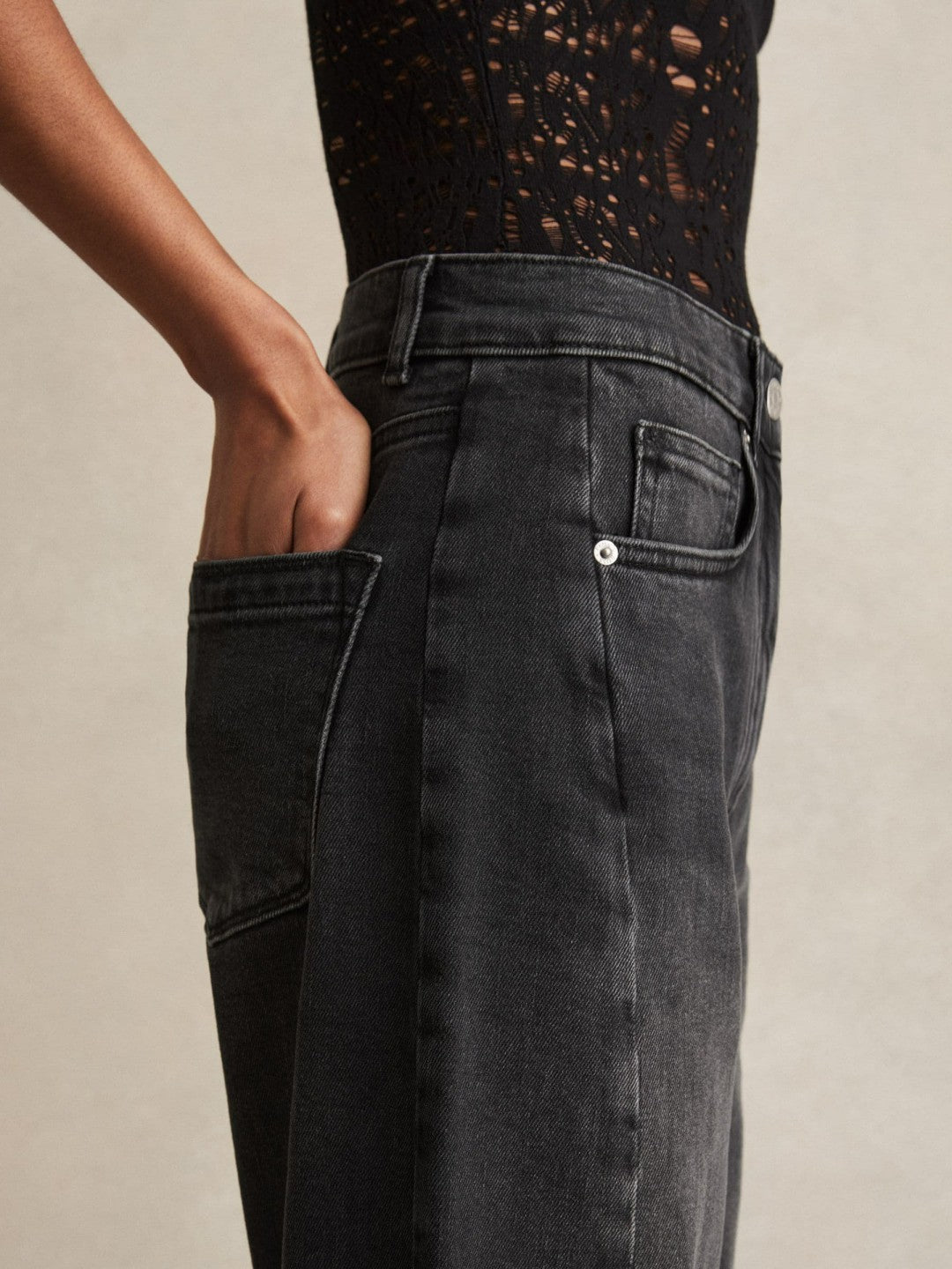 Petite Barrel-Leg Seam Jeans in Washed Grey | Reiss Women Best Seller