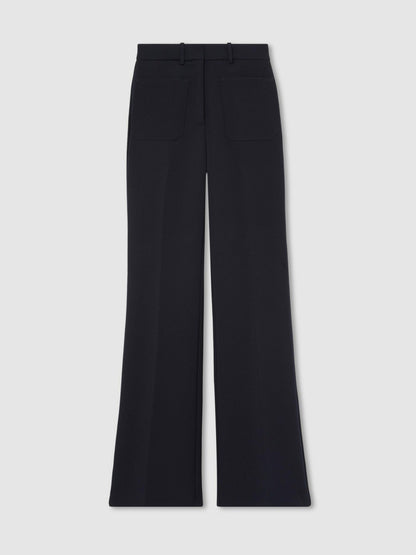 Petite Twill Patch-Pocket Flared Trousers in Navy | Reiss Women New