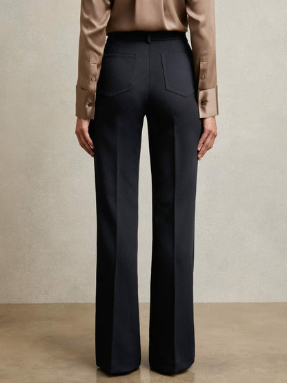 Petite Twill Patch-Pocket Flared Trousers in Navy | Reiss Women New