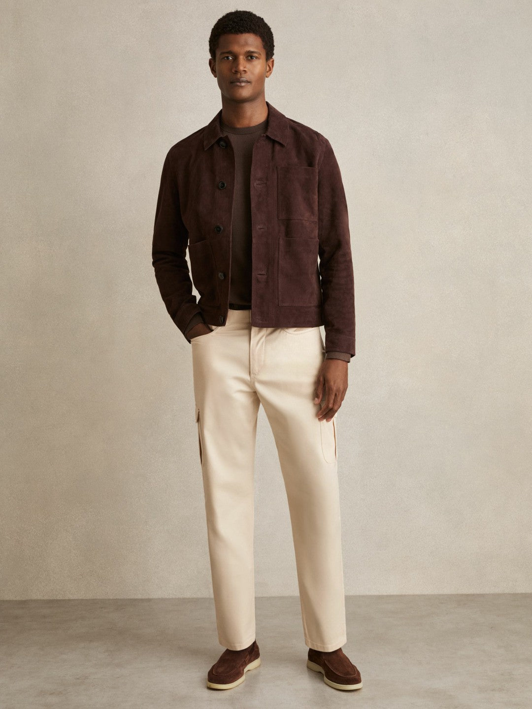 Cotton-Lyocell Cargo Trousers in Light Stone | Reiss Men Exclusive