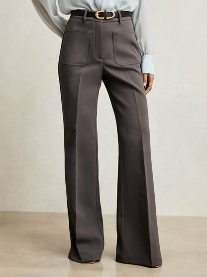 Petite Twill Patch-Pocket Flared Trousers in Mauve Neutral | Reiss Women Exclusive