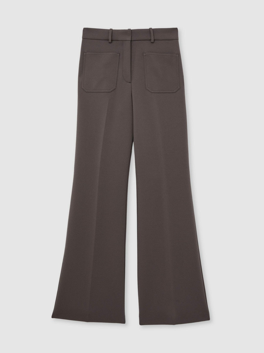 Petite Twill Patch-Pocket Flared Trousers in Mauve Neutral | Reiss Women Exclusive