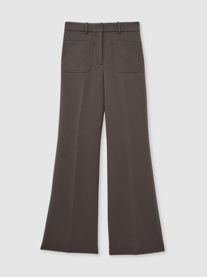 Petite Twill Patch-Pocket Flared Trousers in Mauve Neutral | Reiss Women Exclusive