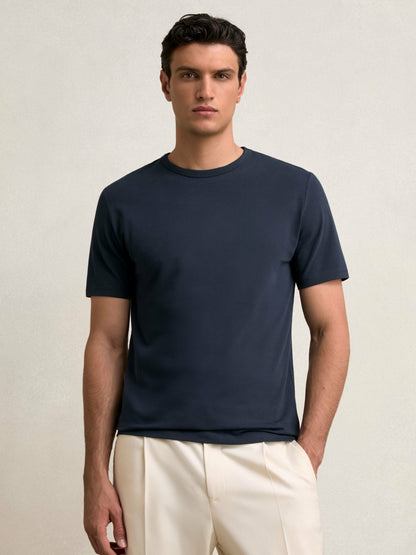 Stretch-Cotton Crew-Neck T-Shirt in Navy | Reiss Men Premium