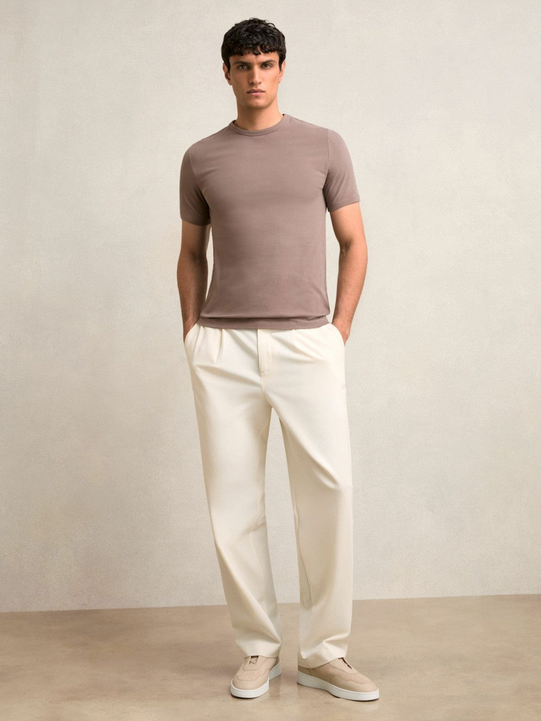 Stretch-Cotton Crew-Neck T-Shirt in Taupe Brown | Reiss Men Signature
