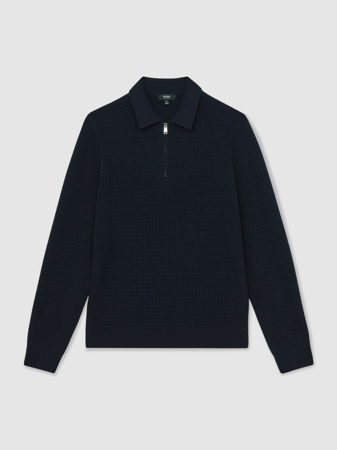 Wool Waffle-Knit Half-Zip Polo Shirt in Navy | Reiss Men Signature