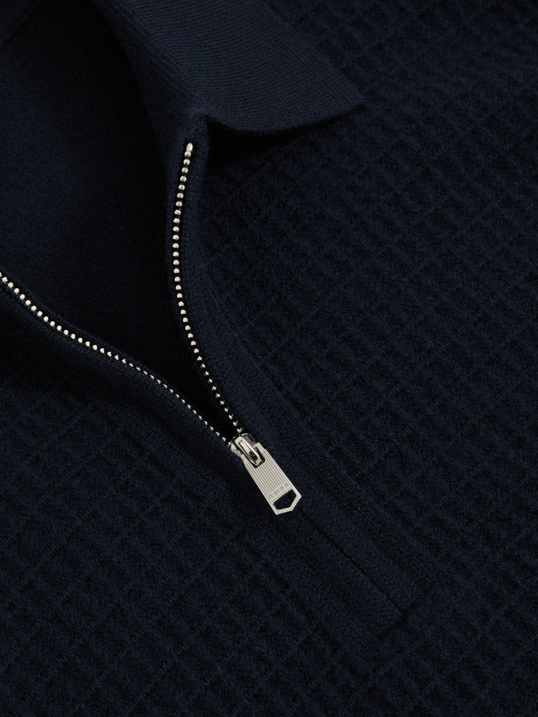 Wool Waffle-Knit Half-Zip Polo Shirt in Navy | Reiss Men Signature