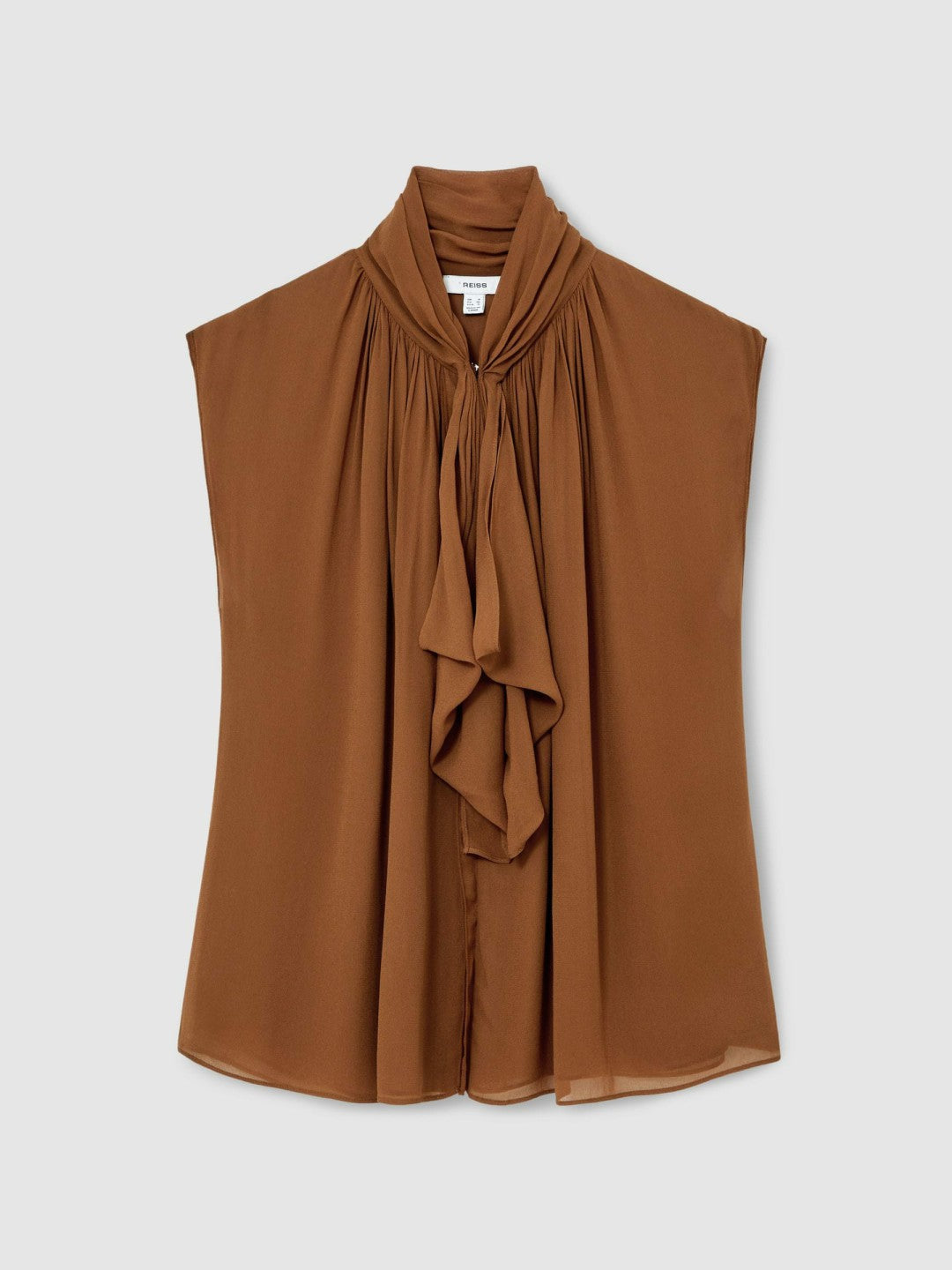 Crepe-Chiffon Ruffle Sleeveless Top in Tan Brown | Reiss Women Signature