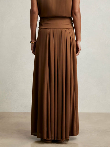 Jersey Ruched-Waist Maxi Skirt in Tan Brown | Reiss Women Exclusive