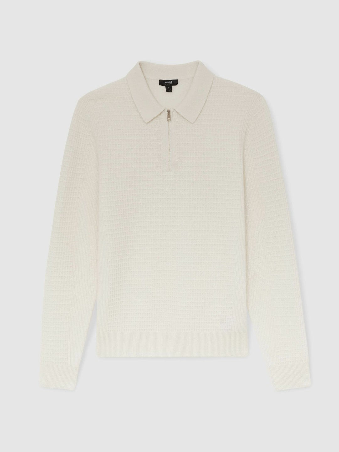 Wool Waffle-Knit Half-Zip Polo Shirt in Off White | Reiss Men New
