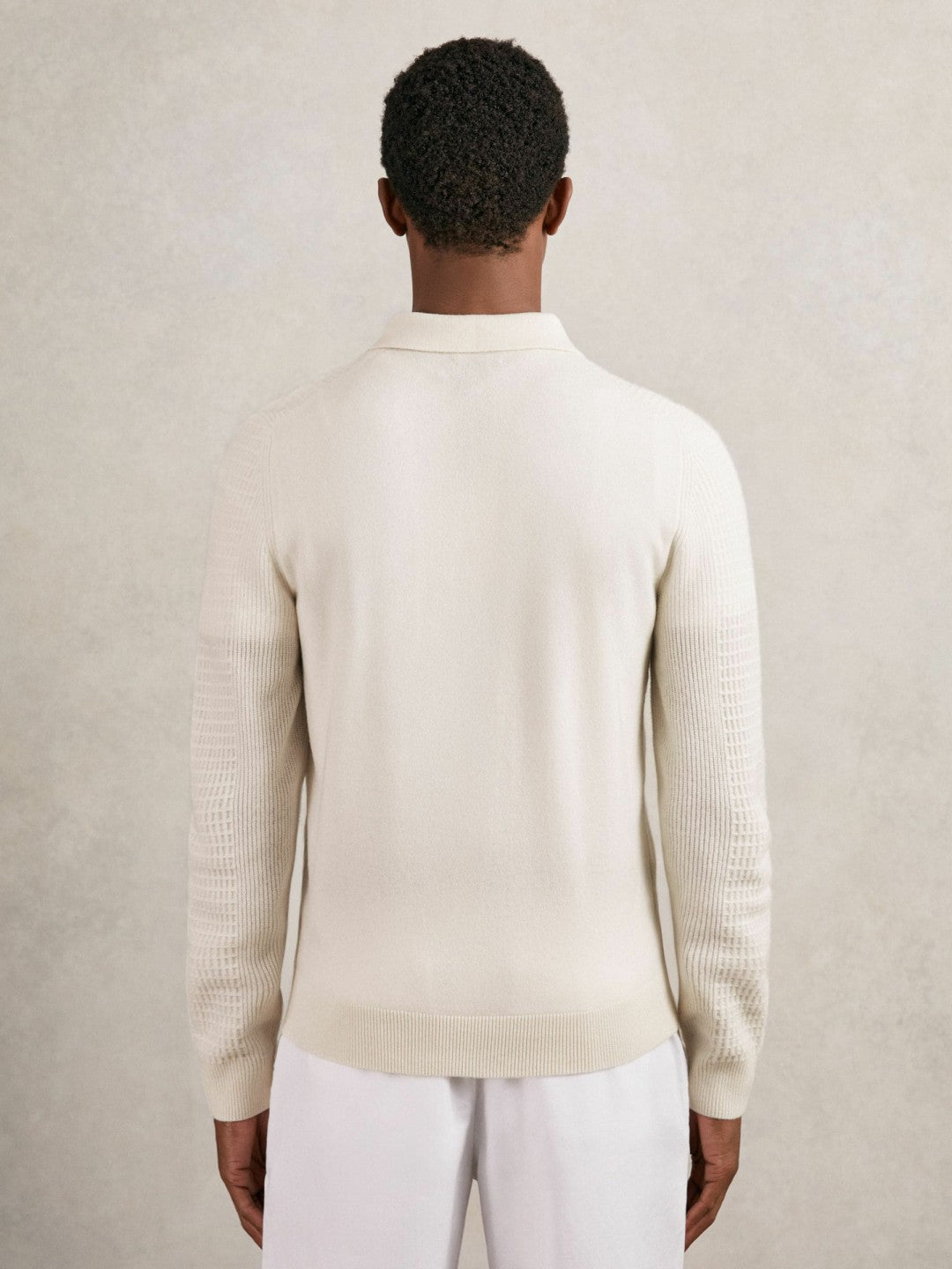 Wool Waffle-Knit Half-Zip Polo Shirt in Off White | Reiss Men New