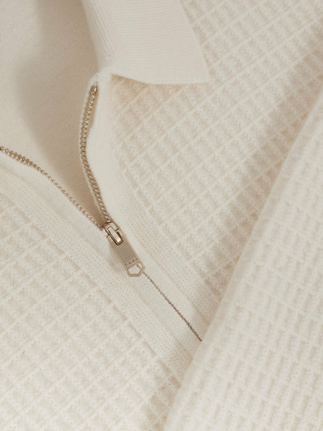Wool Waffle-Knit Half-Zip Polo Shirt in Off White | Reiss Men New