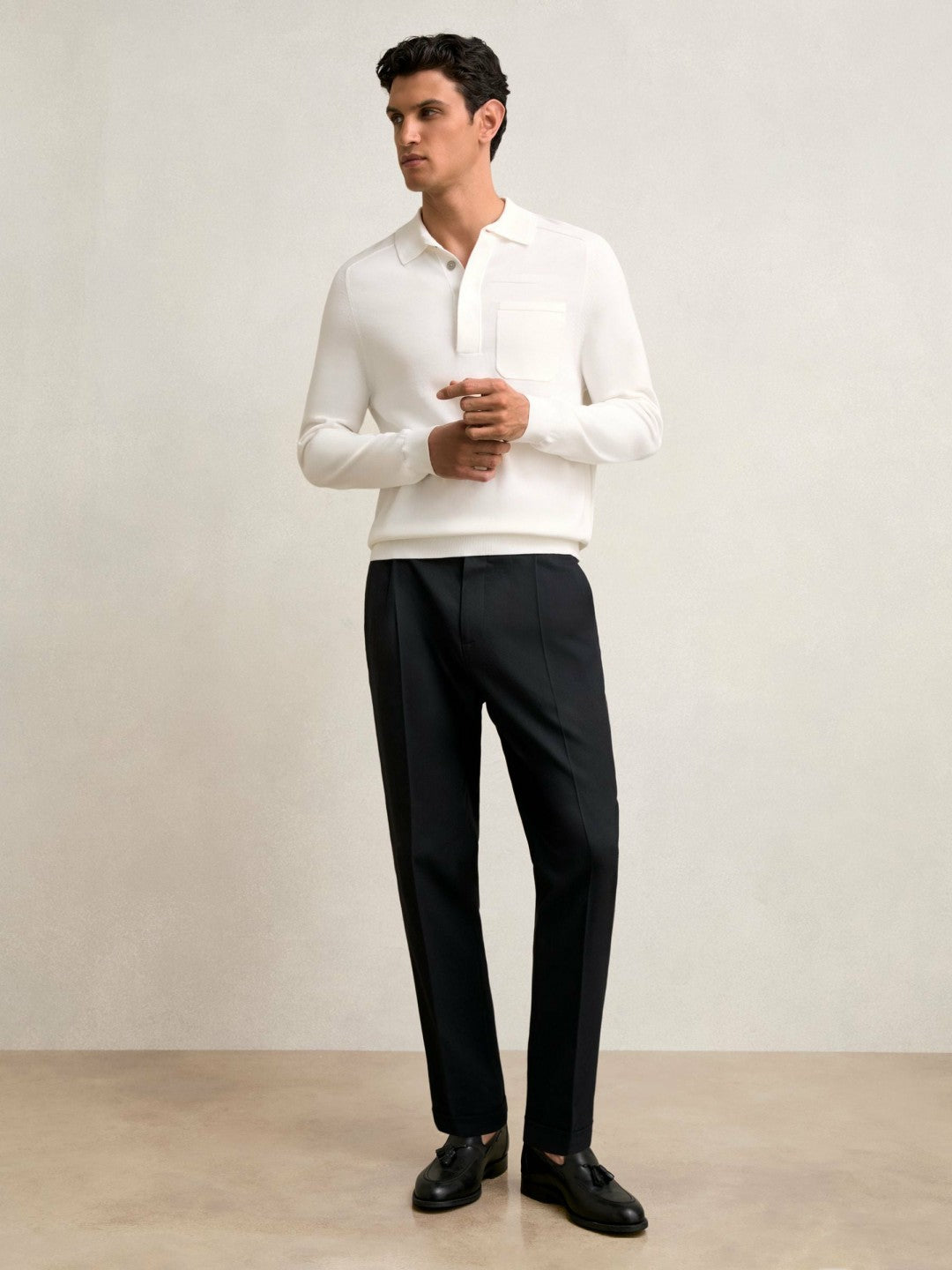 Regular Fit Herringbone Trousers With Cotton in Navy | Reiss Men Trending