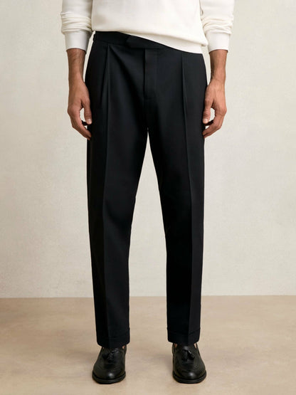 Regular Fit Herringbone Trousers With Cotton in Navy | Reiss Men Trending