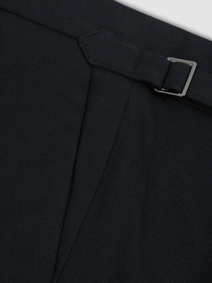 Regular Fit Herringbone Trousers With Cotton in Navy | Reiss Men Trending