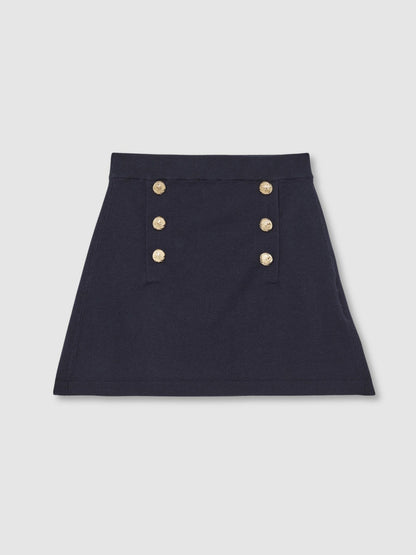 3-9 yrs Knitted Button-Detail A-Line Skirt in Navy | Reiss Children & Baby Popular