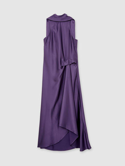 Petite Satin Tuck-Detail Cape Midi Dress in Purple | Reiss Women Signature