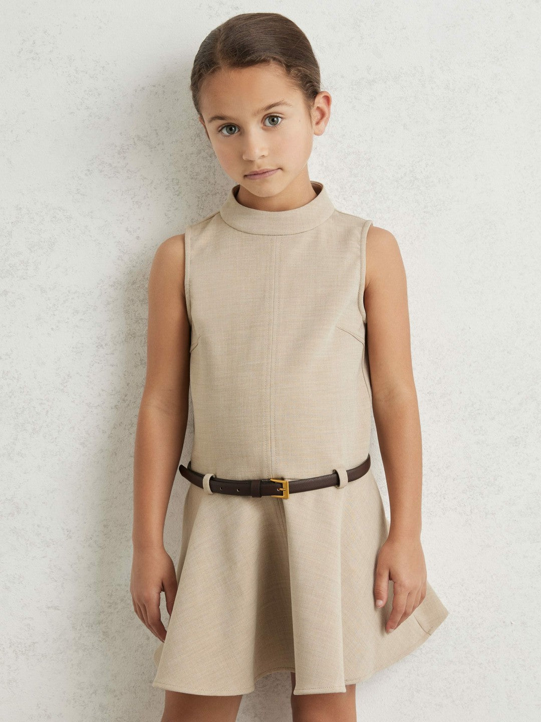 13-14 yrs Drop Waist Belted Sleeveless Dress in Neutral | Reiss Children & Baby New