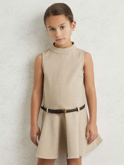 13-14 yrs Drop Waist Belted Sleeveless Dress in Neutral | Reiss Children & Baby New