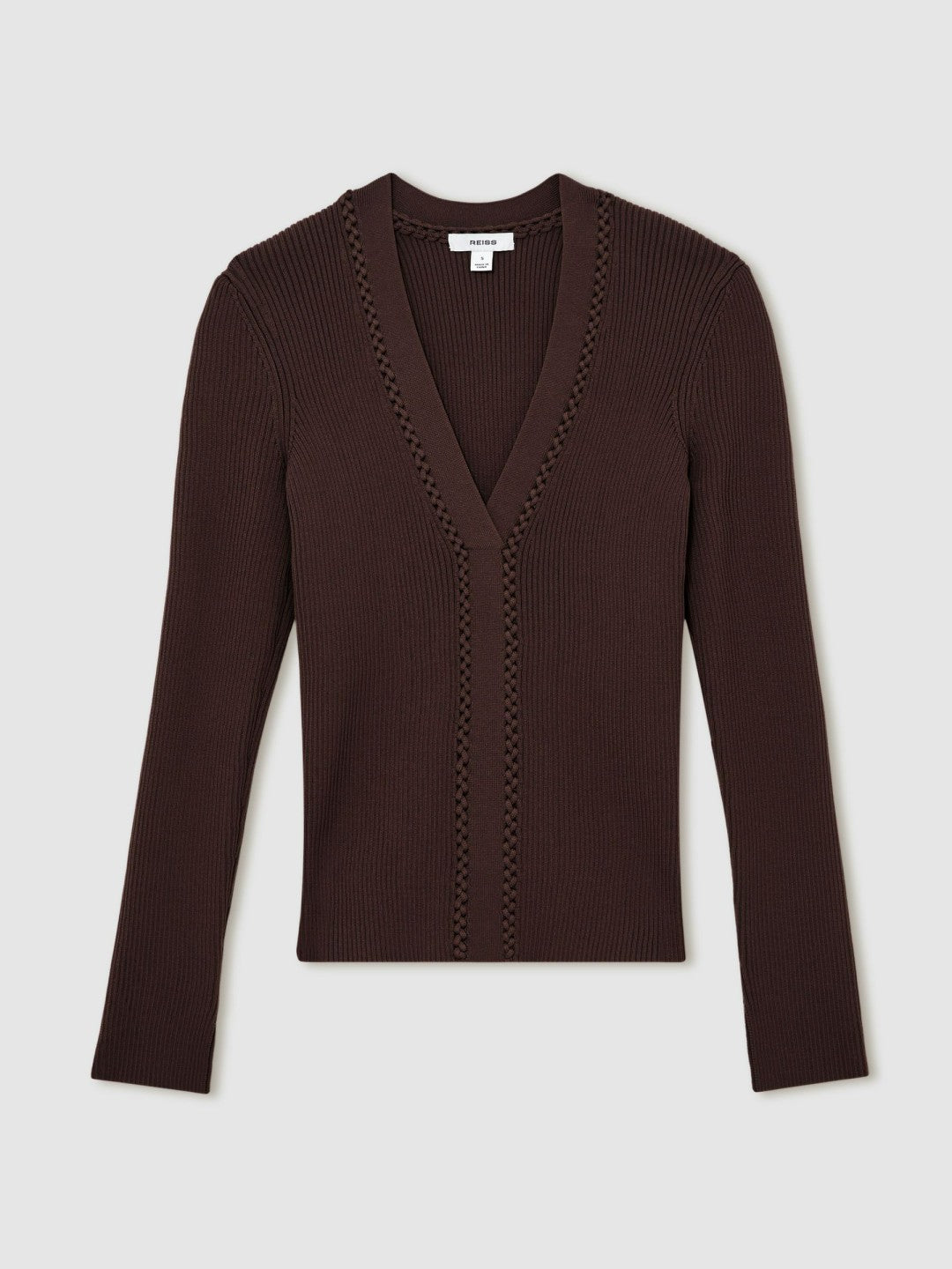 Craft-Stitch Rib-Knit Top in Mocha Brown | Reiss Women Recommended