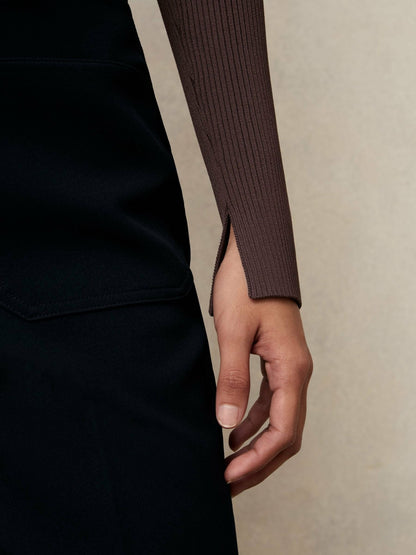 Craft-Stitch Rib-Knit Top in Mocha Brown | Reiss Women Recommended