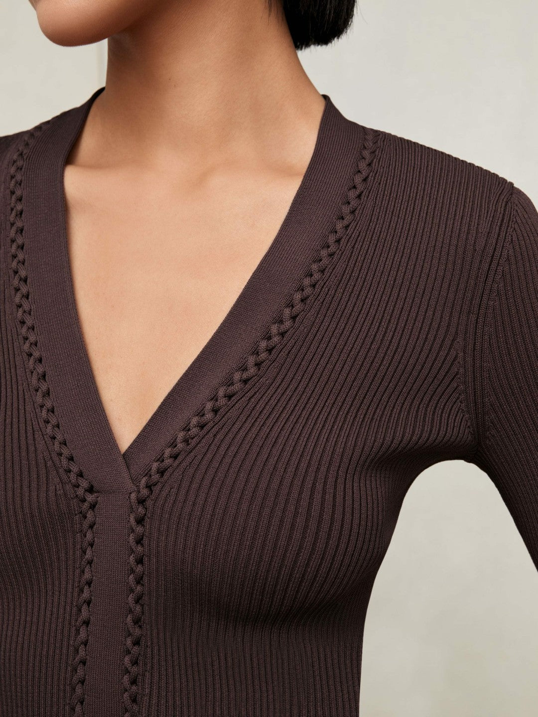 Craft-Stitch Rib-Knit Top in Mocha Brown | Reiss Women Recommended