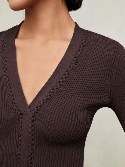 Craft-Stitch Rib-Knit Top in Mocha Brown | Reiss Women Recommended