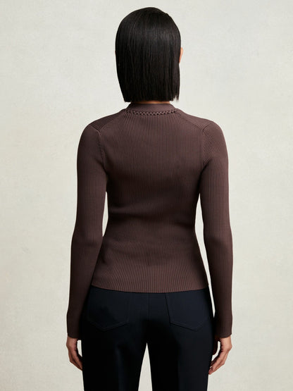 Craft-Stitch Rib-Knit Top in Mocha Brown | Reiss Women Recommended