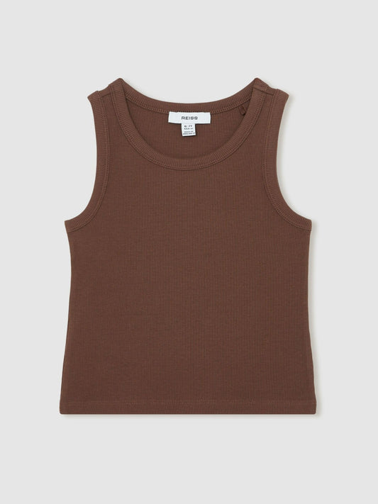 13-14 yrs Stretch-Cotton Ribbed Vest in Chocolate | Reiss Children & Baby Signature