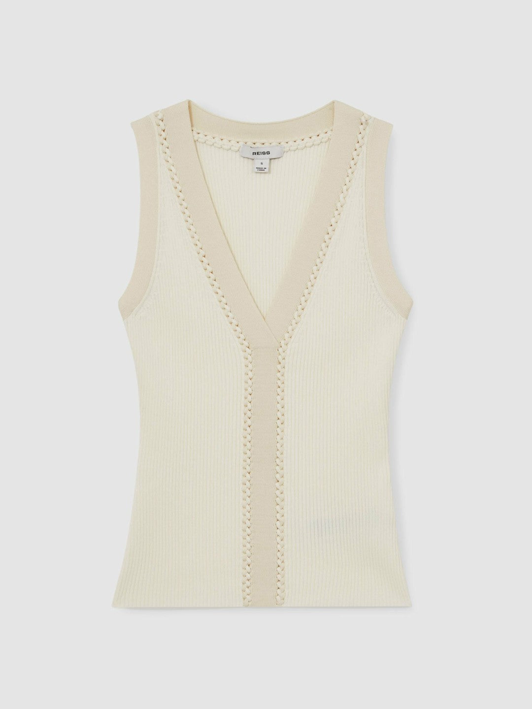 Craft-Stitch Rib-Knit Vest in Ivory/Ecru | Reiss Women Signature