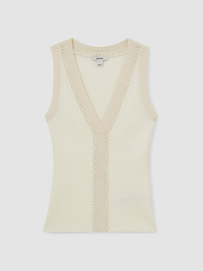 Craft-Stitch Rib-Knit Vest in Ivory/Ecru | Reiss Women Signature
