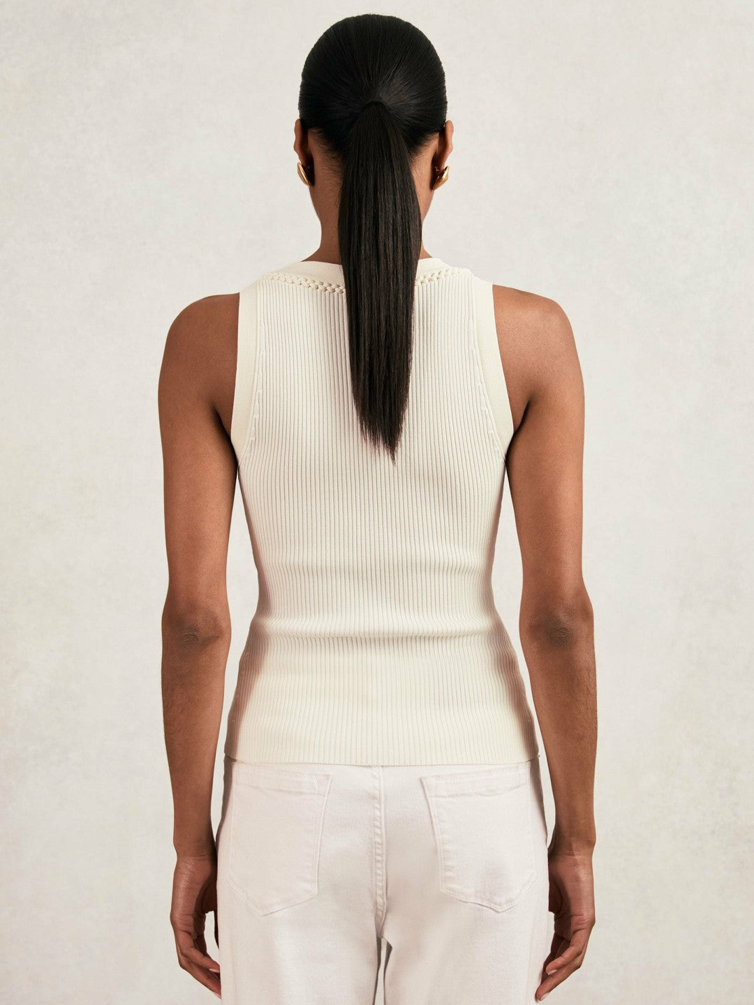 Craft-Stitch Rib-Knit Vest in Ivory/Ecru | Reiss Women Signature