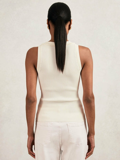 Craft-Stitch Rib-Knit Vest in Ivory/Ecru | Reiss Women Signature