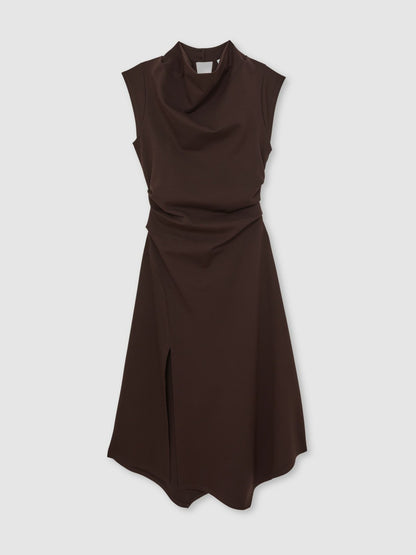 Twill-Jersey Draped Midi Dress in Burgundy | Reiss Women Trending