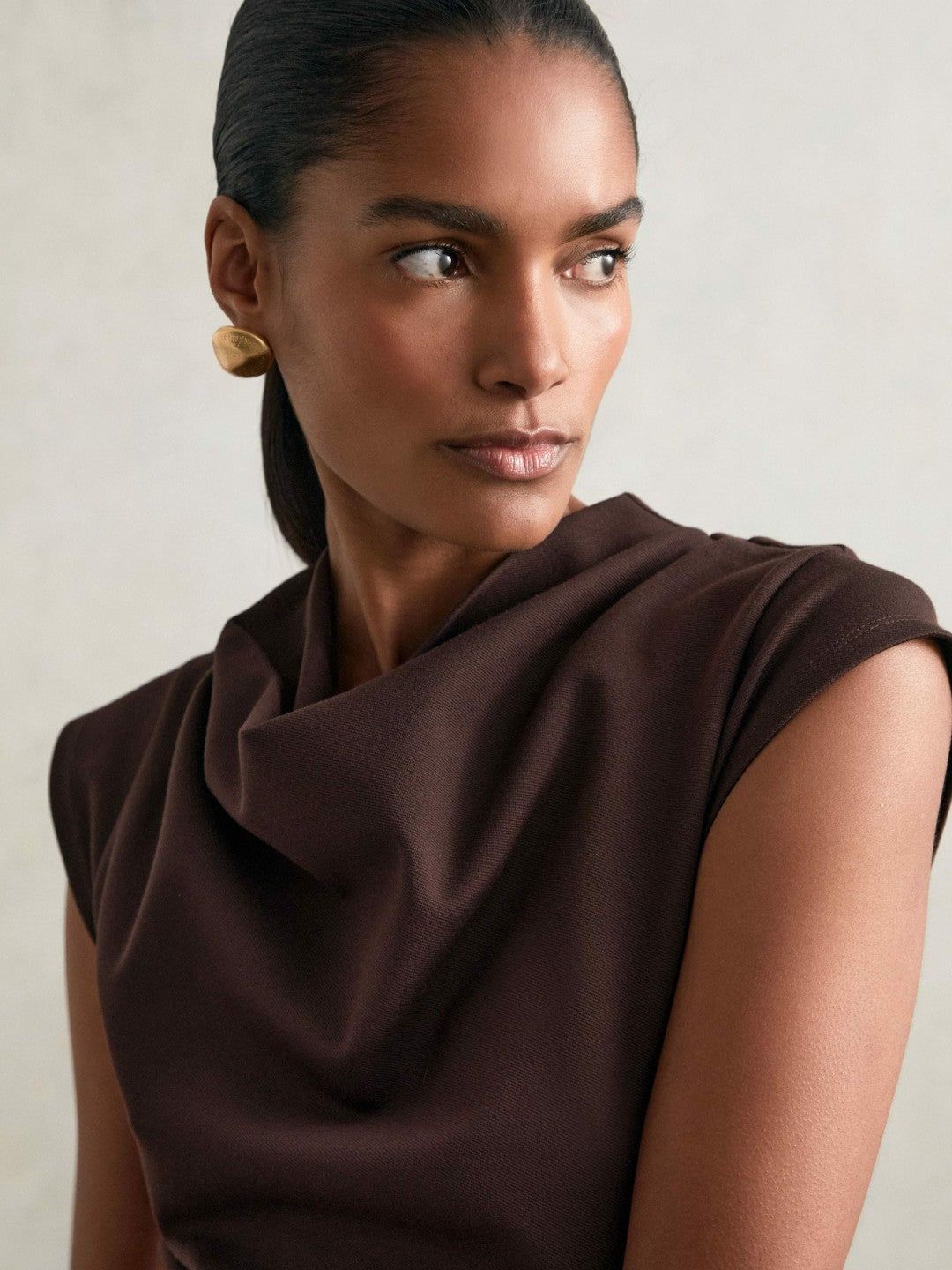 Twill-Jersey Draped Midi Dress in Burgundy | Reiss Women Trending