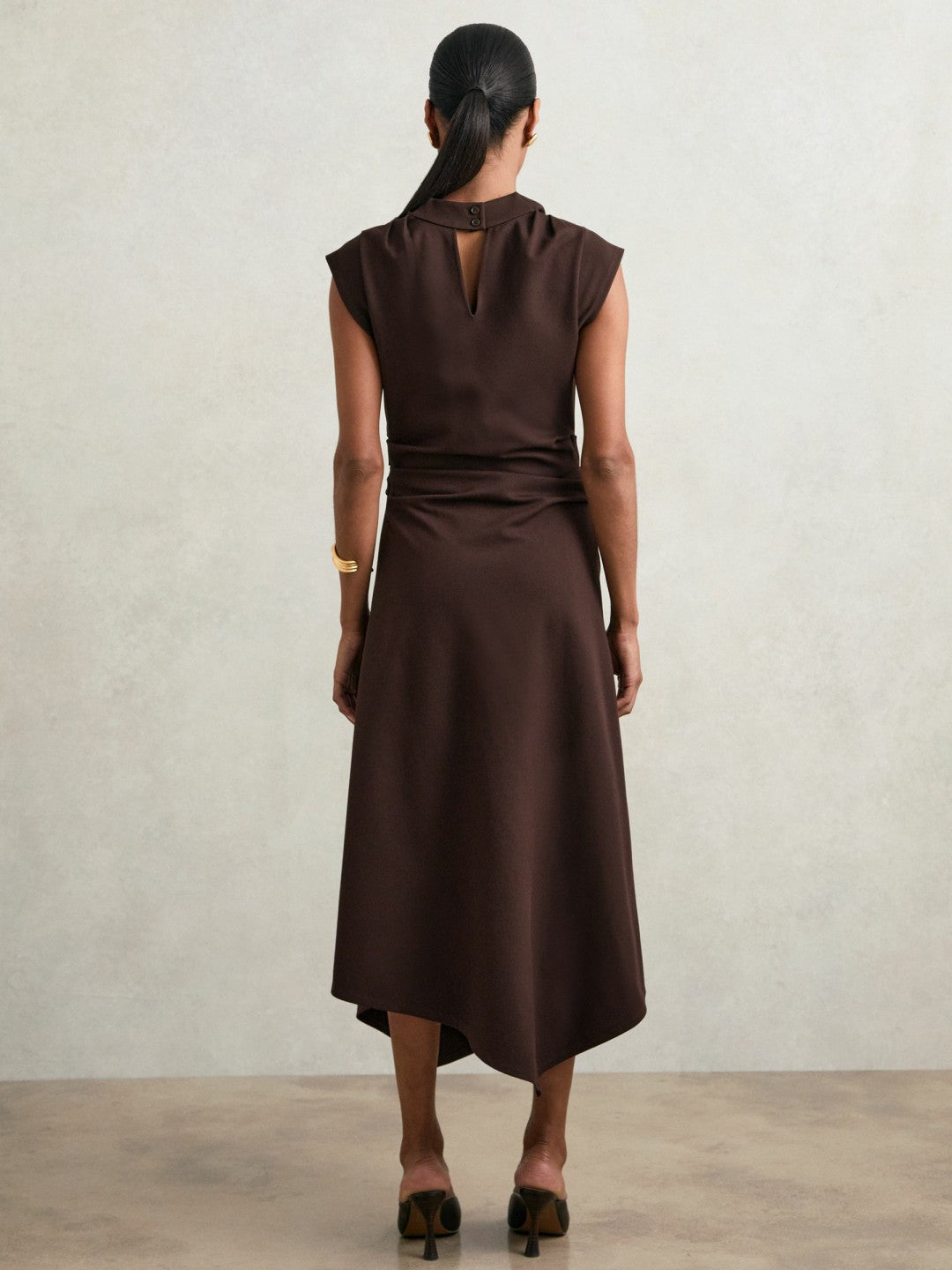 Twill-Jersey Draped Midi Dress in Burgundy | Reiss Women Trending