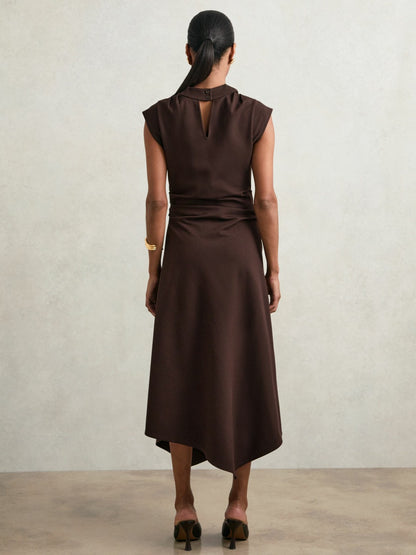 Twill-Jersey Draped Midi Dress in Burgundy | Reiss Women Trending