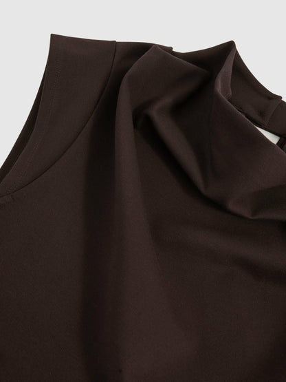 Twill-Jersey Draped Midi Dress in Burgundy | Reiss Women Trending