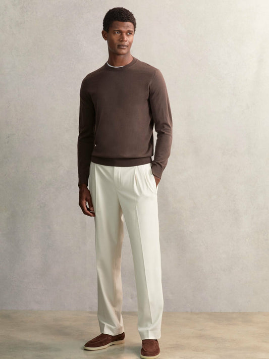 Relaxed-Fit Twill Drawstring Trousers in Ecru | Reiss Men Premium
