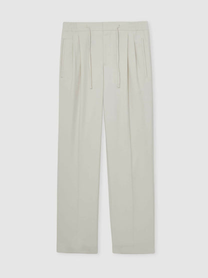 Relaxed-Fit Twill Drawstring Trousers in Ecru | Reiss Men Premium