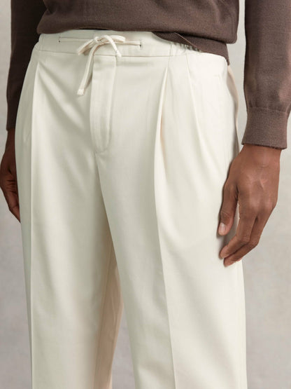 Relaxed-Fit Twill Drawstring Trousers in Ecru | Reiss Men Premium