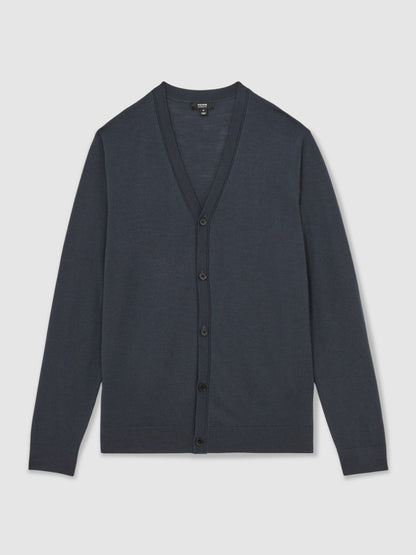 Merino Wool Button-Through Cardigan in Midnight Navy | Reiss Men Exclusive