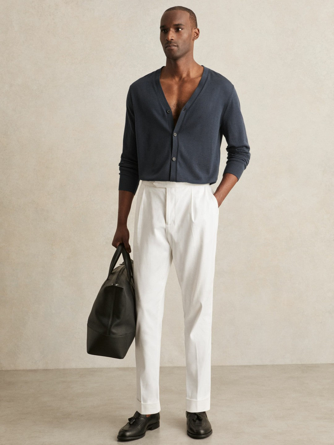 Merino Wool Button-Through Cardigan in Midnight Navy | Reiss Men Exclusive