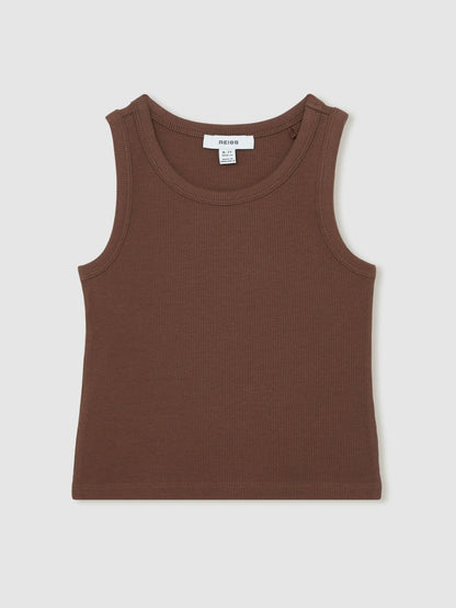 3-9 yrs Stretch-Cotton Ribbed Vest in Chocolate | Reiss Children & Baby Exclusive
