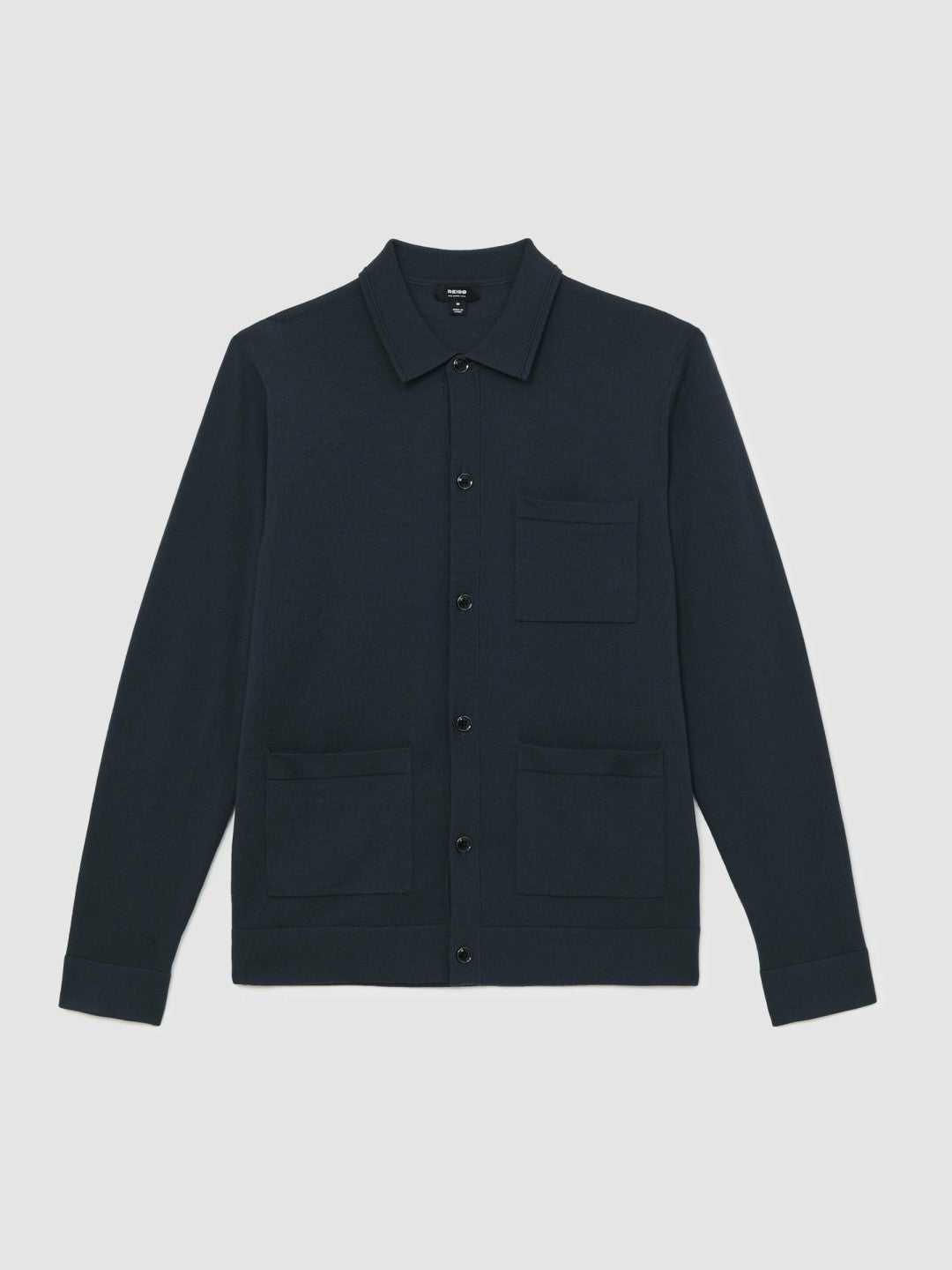 Merino Wool Button-Through Shirt in Midnight Navy | Reiss Men New