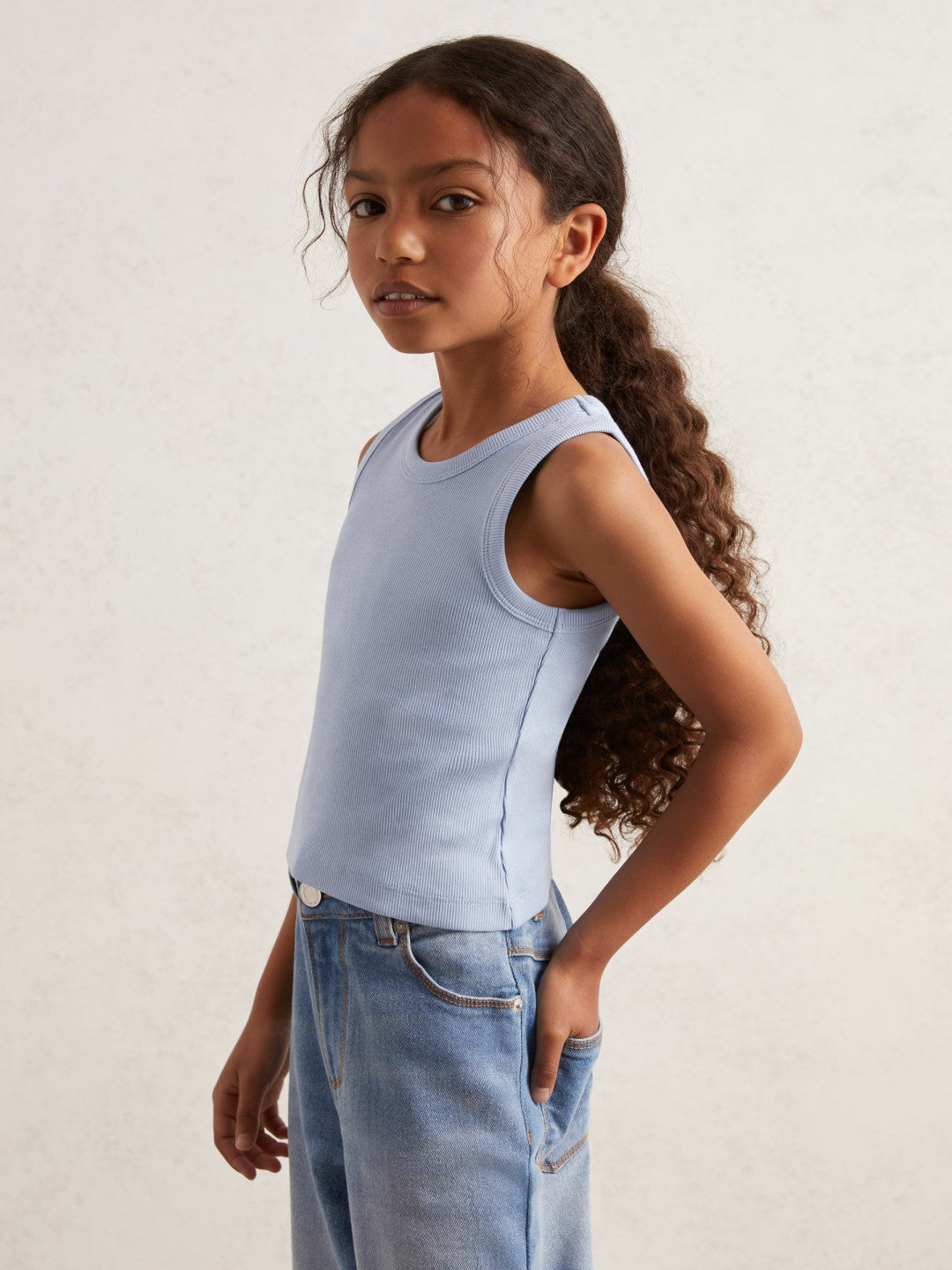 9-13 yrs Stretch-Cotton Ribbed Vest in Blue | Reiss Children & Baby Exclusive