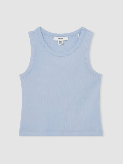 9-13 yrs Stretch-Cotton Ribbed Vest in Blue | Reiss Children & Baby Exclusive