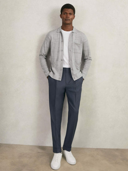 Merino Wool Button-Through Shirt in Soft Grey Mouline | Reiss Men Recommended