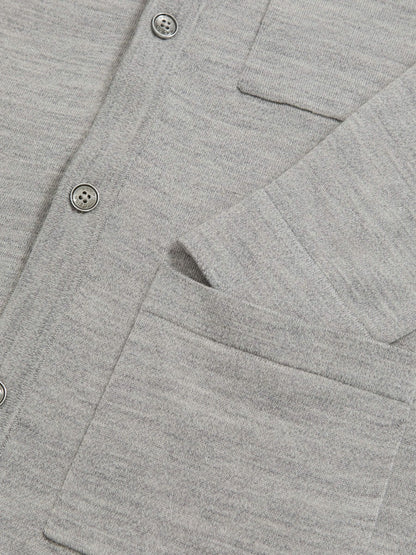 Merino Wool Button-Through Shirt in Soft Grey Mouline | Reiss Men Recommended