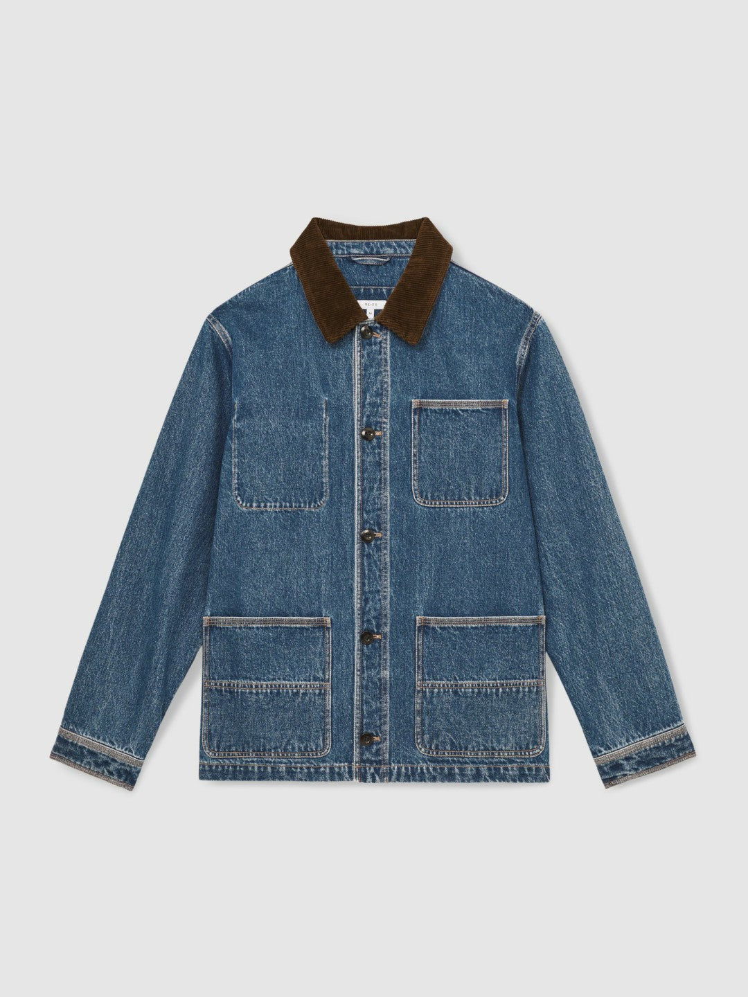 Corduroy Collar Denim Worker Jacket in Denim Blue | Reiss Men New